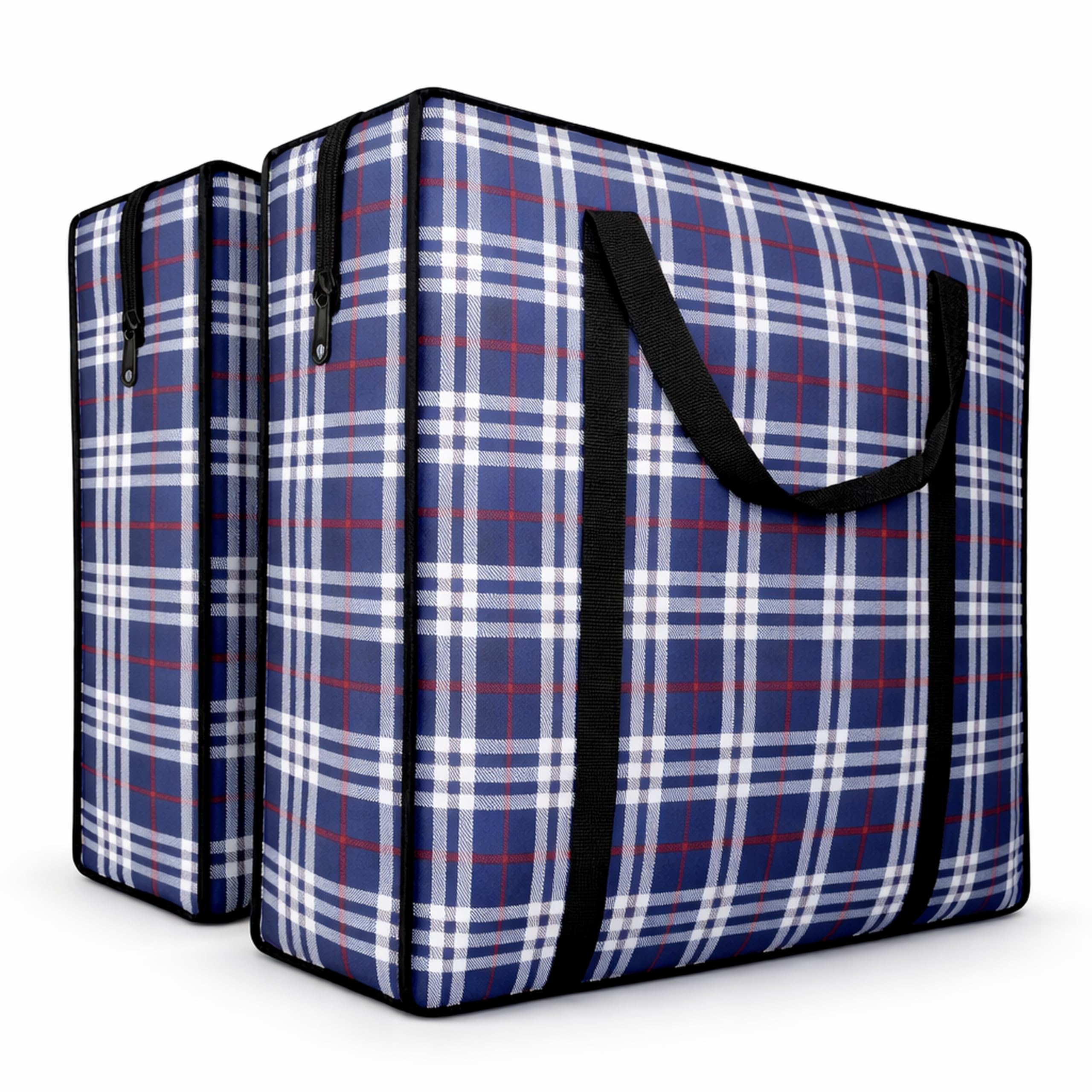 82L Extra Large JUMBO 190 GSM Oxford Fabric Waterproof Storage Bags with Zipper & Strong Handles – Heavy Duty Reusable for Moving, Laundry & Bedding (2PCS NAVY BLUE)