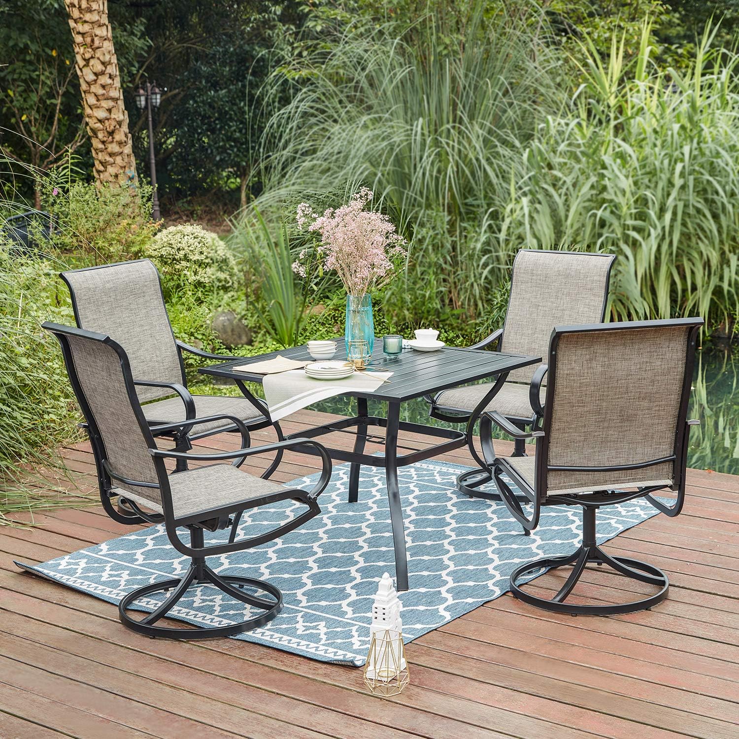 Vicllax Outdoor Swivel Dining Chairs Patio Furniture for Garden Porch Set of 2: Kitchen & Dining