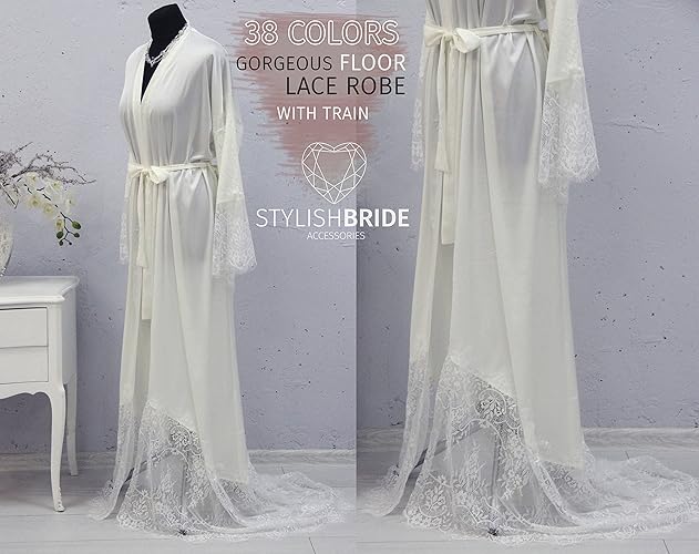 Amazon Com Floor Bridal Silk Robe With Lace Train Gorgeous Silk