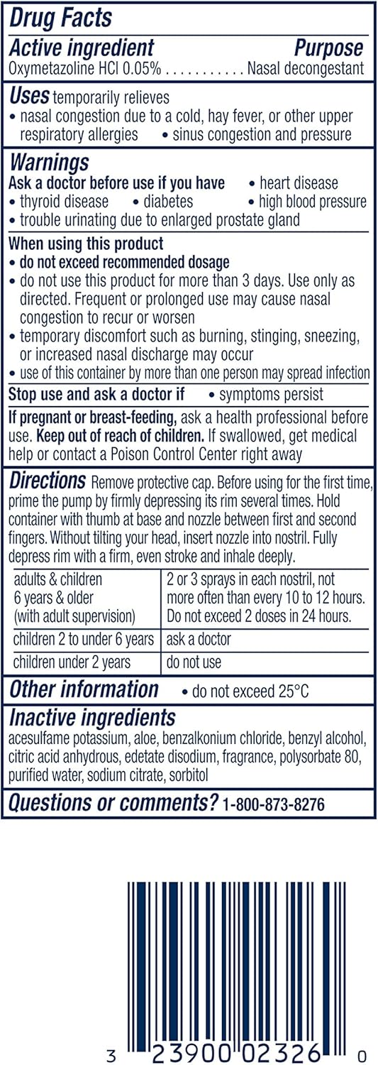 Vicks Sinex Severe Sinus Congestion Nasal Spray, 0.5 fl oz - Moisturizing Ultra Fine Mist with Soothing Aloe: Health & Personal Care