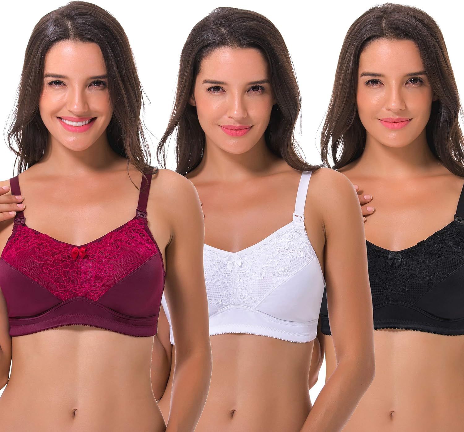 Curve Muse Women Nursing Plus Size Wirefree Maternity Unlined Bra with Lace Trim at  Women’s Clothing store