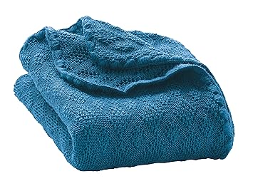 Disana Baby Wolldecke - Gestrickt aus 100% kbT Schurwolle, Größe 100x80cm, Blau, Medium
