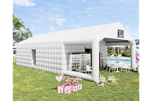 SPECRAFT 39x20x14 FT Large Inflatable Nightclub Tent for Adults with Pavilion Rest Area, Black Inflatable Night Club Gazebo with 2 Side Doors & Logo Area for Wedding, Birthday, Backyard Events, White