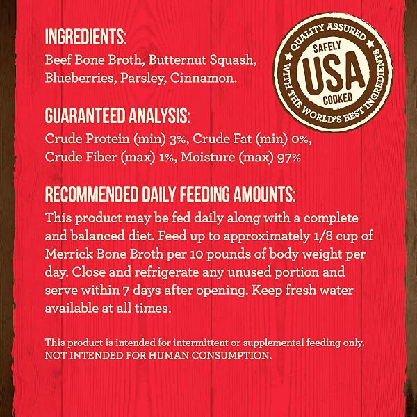 MERRICK GRAIN FREE BONE BROTH, PREMIUM HUMAN GRADE AND GLUTEN FREE DOG AND CAT FOOD TOPPER POUCHES, BEEF – 16 OZ. POUCH