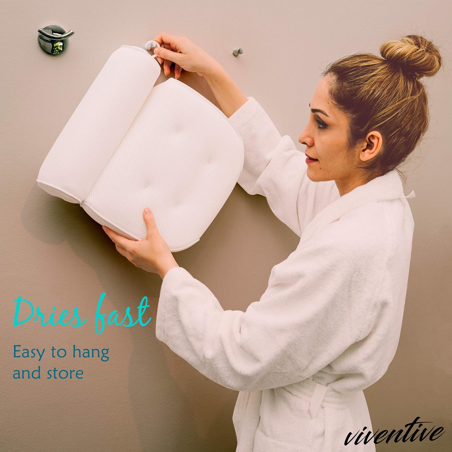 Viventive Luxurious Bath Pillow Non-Slip and Extra Thick with Head, Neck, Shoulder and Back Support. Soft and Large 14x13x4 Inches for The Ultimate Bathtub Relaxation Experience. Fits Any Tub: Home & Kitchen