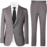 Hipfun Mens Slim Fit Suit 2 Piece Tweed Suit for Men One Button Formal Wedding Prom Tuxedo Suits Jacket Pants Set