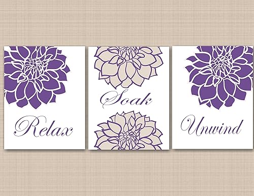 Amazon Com Purple Floral Bathroom Wall Art Lavender Bathroom Wall