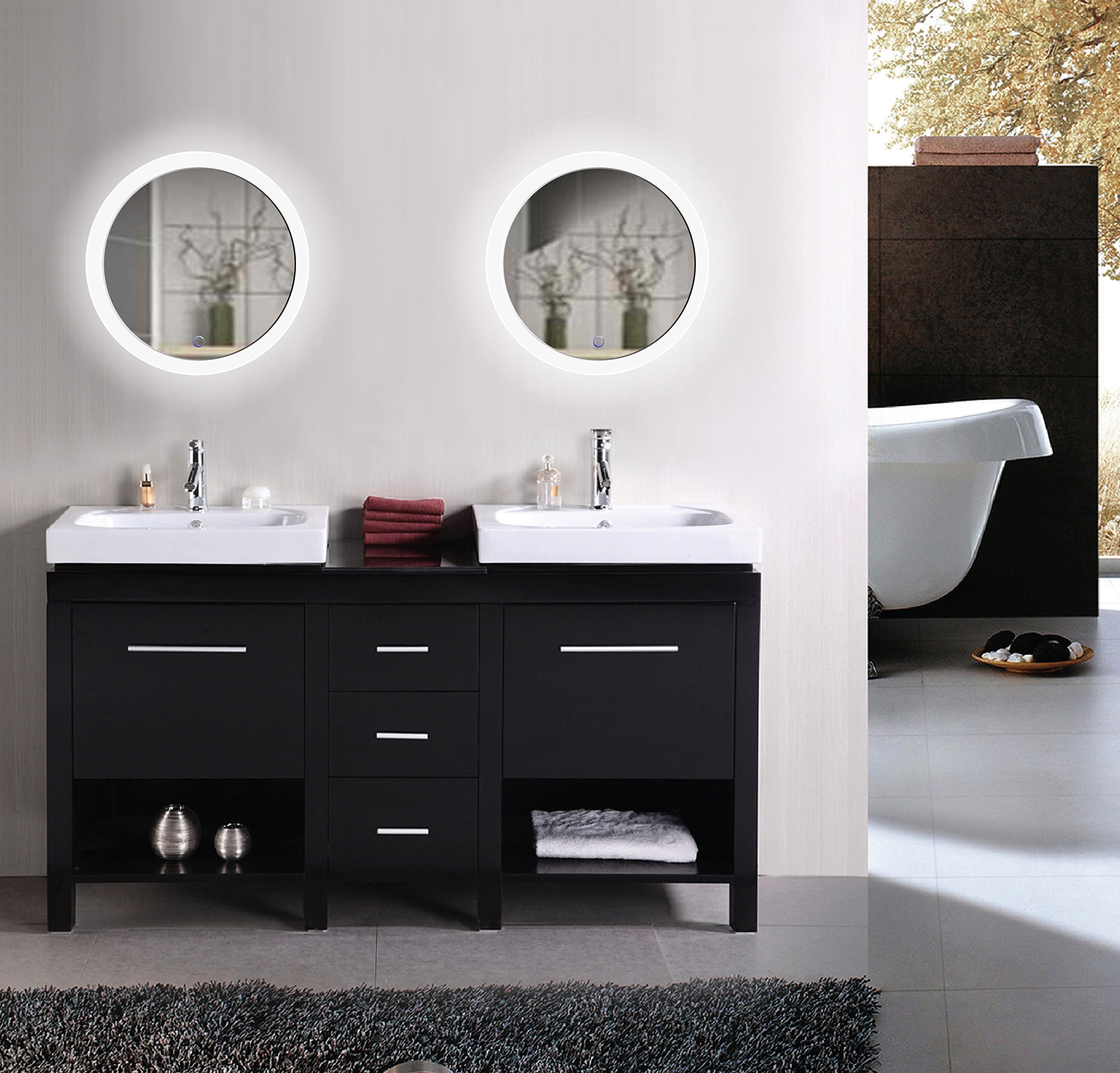 Krugg LED Bathroom Round Mirror 22 Inch Diameter Lighted Vanity