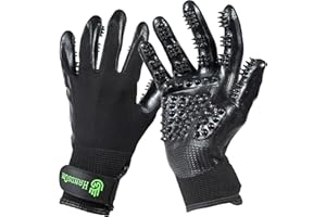 H HandsOn Pet Grooming Gloves - Patented #1 Ranked, Award Winning Shedding, Bathing, & Hair Remover Gloves - Gentle Brush for Cats, Dogs, and Horses (Black, Medium)