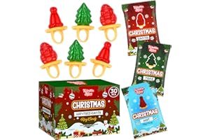 TWINKLE BITES 30 Pack Christmas Ring Candy – Individually Wrapped Holiday Themed Santa, Tree, Hat Lollipops – Strawberry, Green Apple, Tutti Frutti Delicious Flavors – Bulk Christmas Suckers Great Use, For Stocking Stuffers Kids Party Favor, Classrooms Partys, Goodie Bags