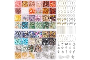 QUEFE 720pcs Crystal Chips Beads Ring Making Kit, 40 Colors Crystal Chips and Gemstone Beads for Jewelry Making Crystal Beads for Ring, Bracelets Earring Making Supplies, Craft Gifts