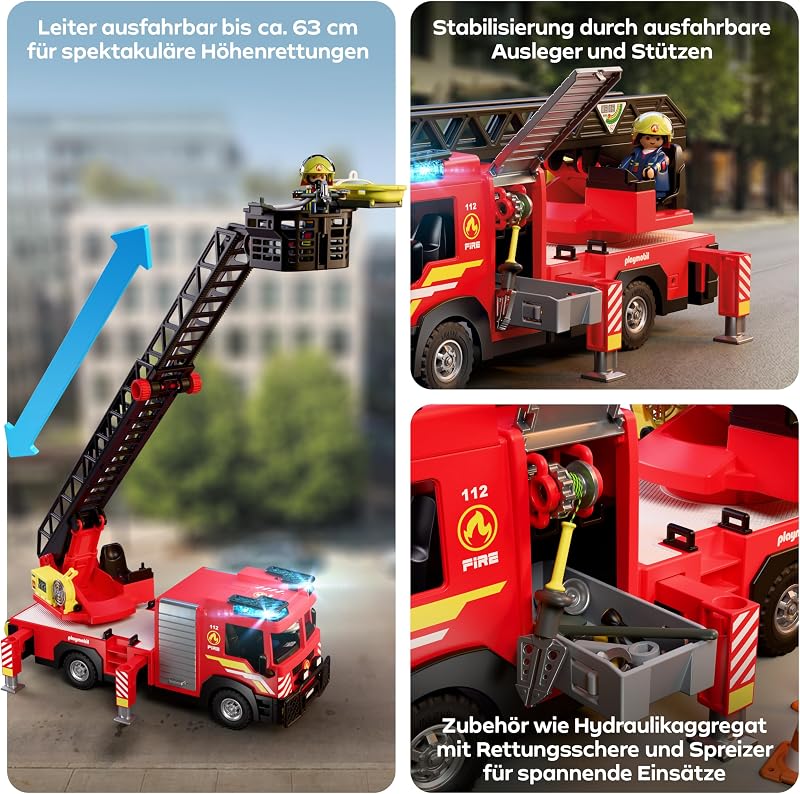 | City Action | Feuerwehr‑Leiterfahrzeug | Einsatzfahrzeug mit 63‑cm‑Leiter, Licht & Sound, Rettungsausrüstung & viel Zubehör | Für Kinder ab 4 Jahren | 72192