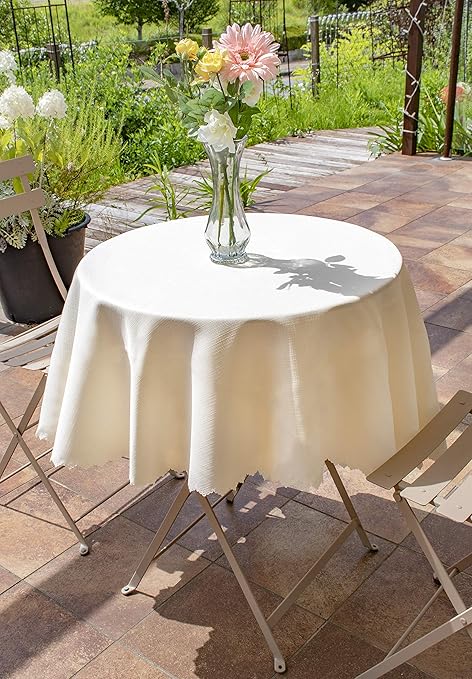 Amazon アイムス テーブルクロス 145cm 無地 アイボリー 円形 撥水加工 シャンブレー テーブル クロス ポリエステル 国産 テーブルクロス オンライン通販