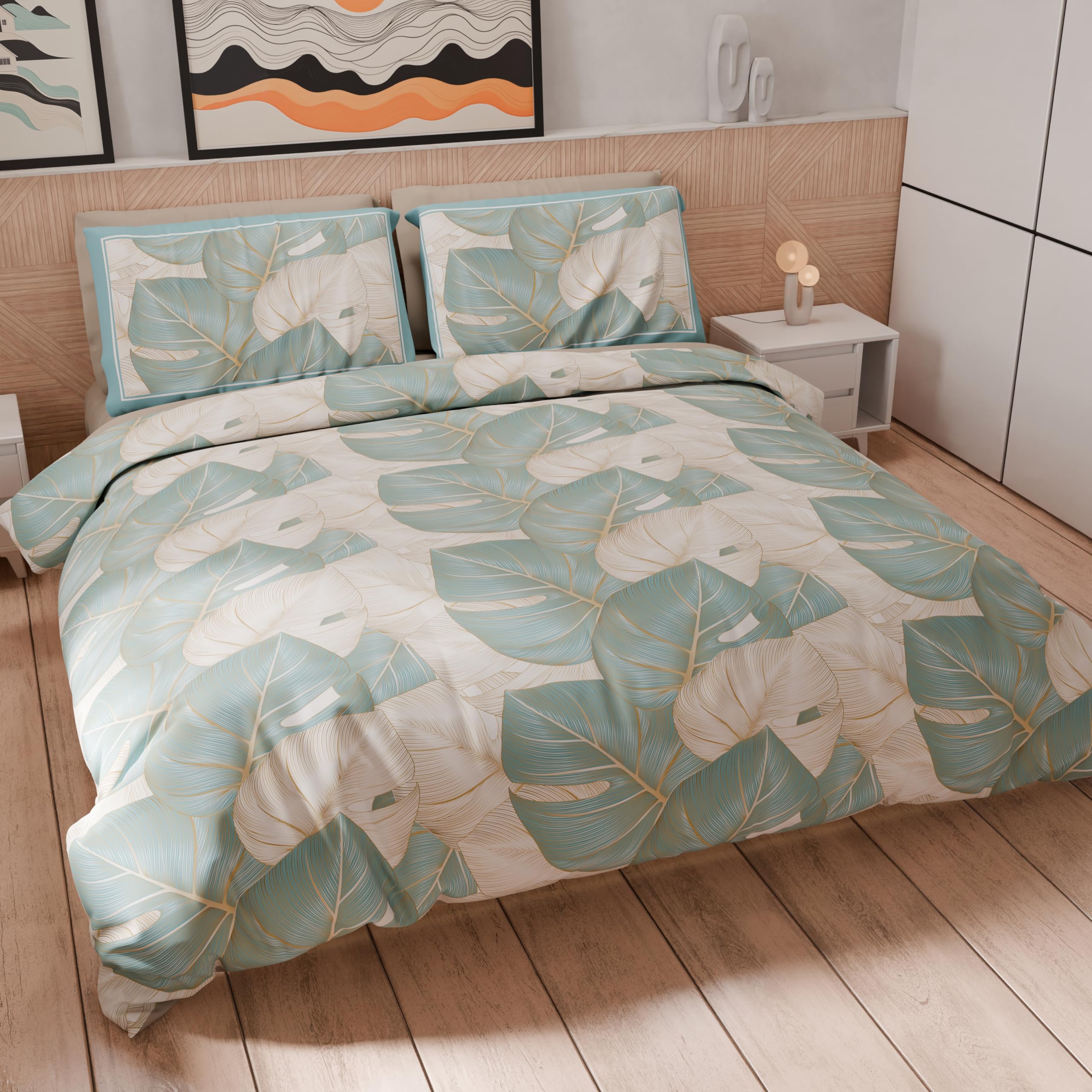 PETTI Artigiani Italiani - Double Duvet Cover 250 x 200 cm, Microfibre Duvet Cover with Digital Print + 2 Pillowcases 50 x 80 cm - Made in Italy - Tropical Light Blue O
