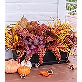 Starttag Artificial Fall Plants for Autumn Outdoor Decor Realistic Faux Greenery & Flowers Fake Plastic Leaves with Stems UV Resistant Outside Bushes for Garden Patio and Porch 8Pcs (Fall Color)