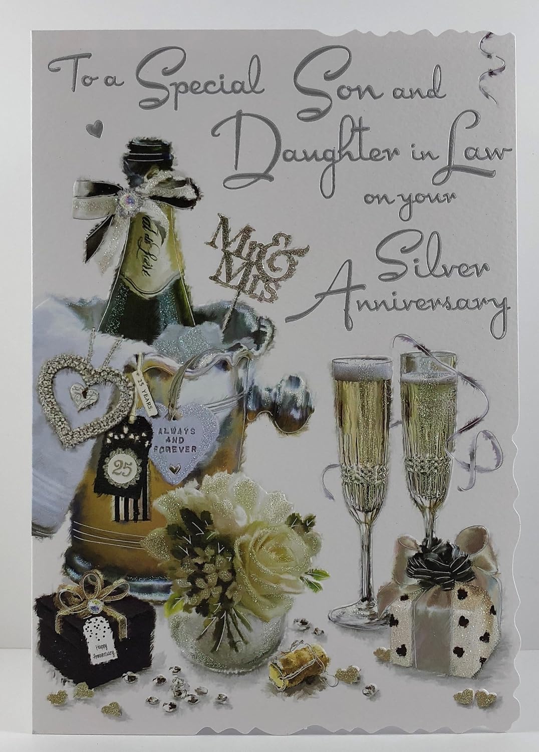 Illustrated Son & Daughter-In-Law Silver Anniversary Card, (JJ9233), Son & Daughter-In-Law Silver Anniversary