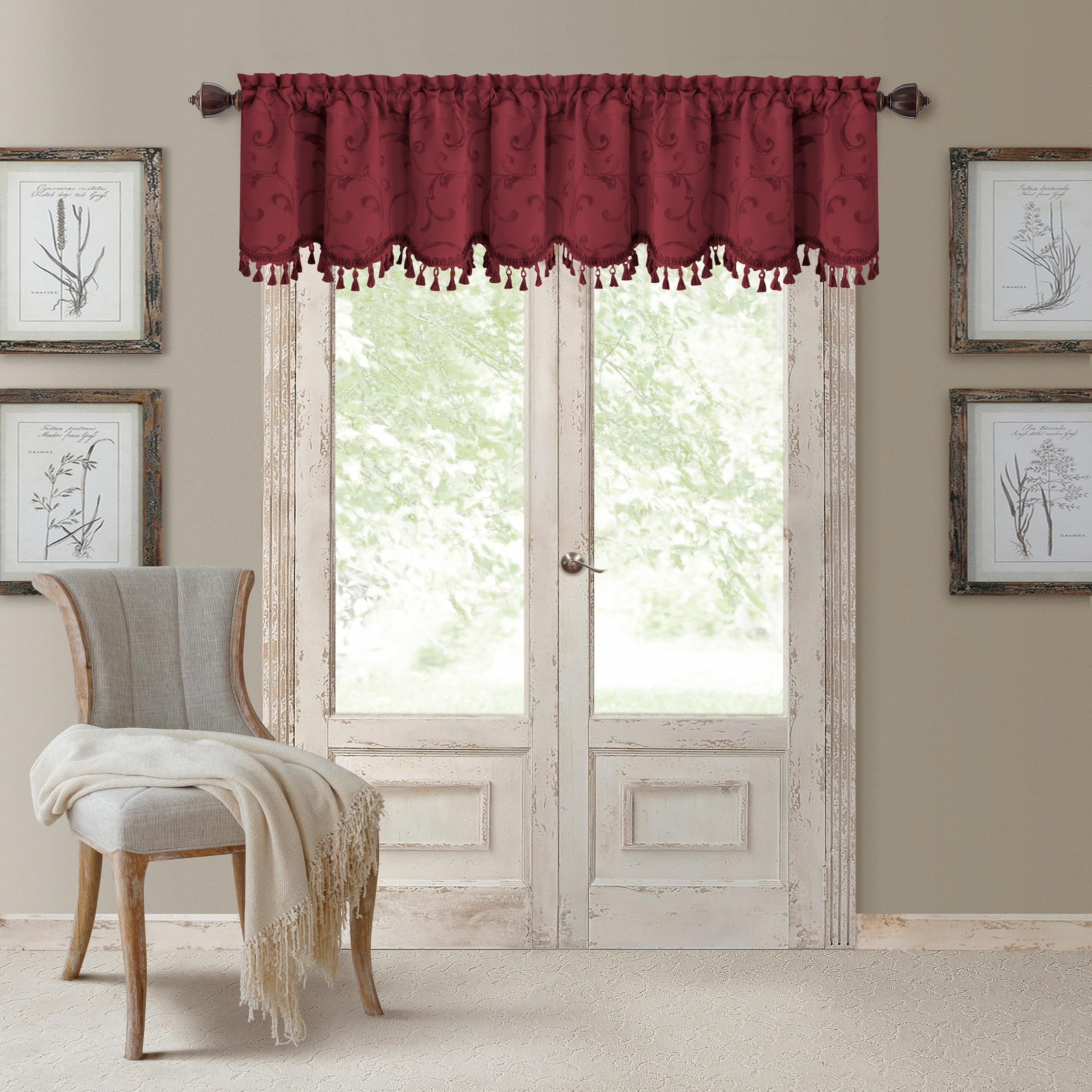 Elrene Single Window Valance, Rouge, 52" W x 19" L (Pack of 1)