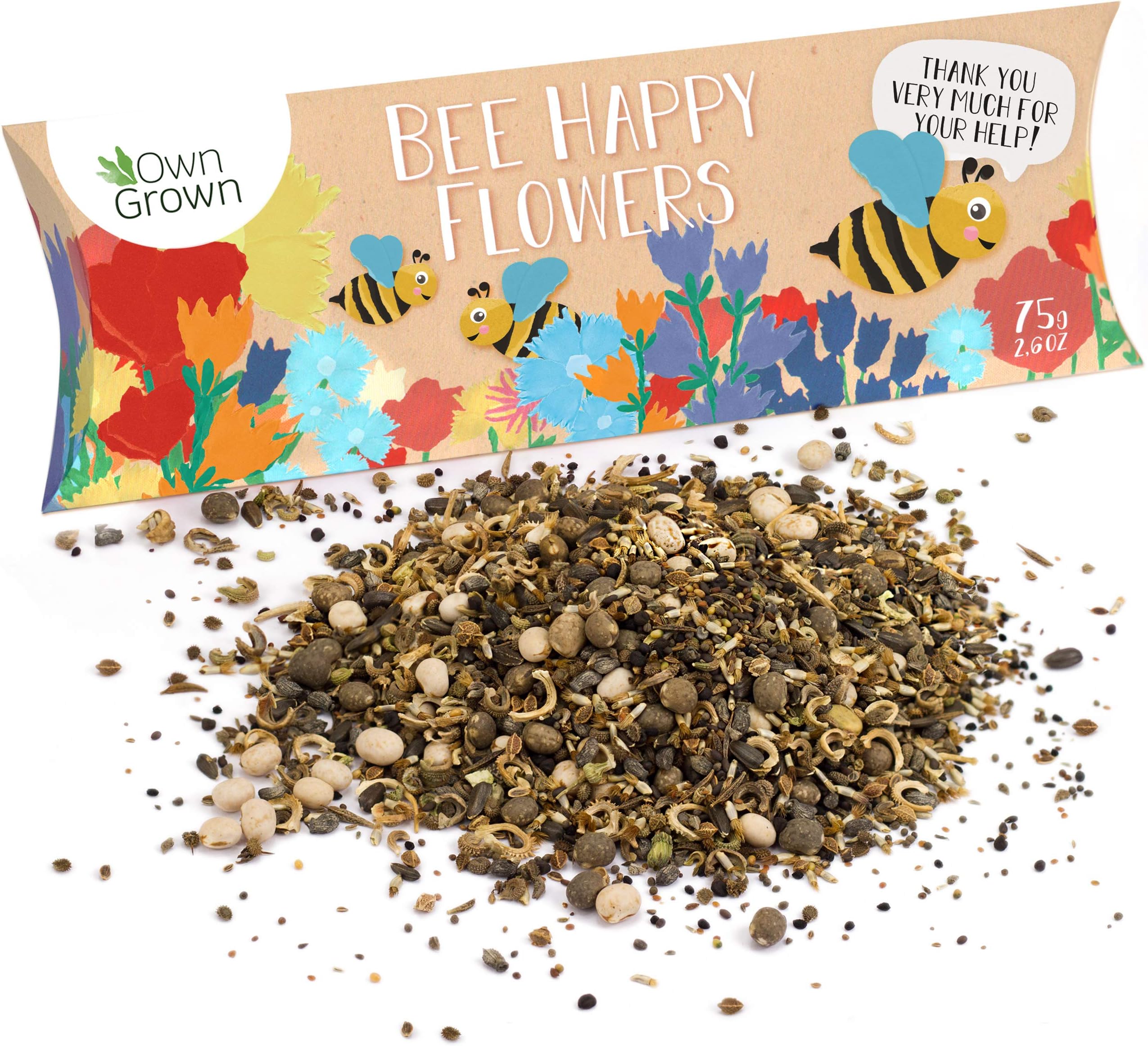 Bee Happy - Premium Bee Friendly Wildflower Seeds Mix: 100g Colourful Bee Meadow Plant Seeds for 50-100 sqm - Bee Flower Garden Seeds - Flowers for Garden - Seeds for Gardening Flowers by OwnGrown