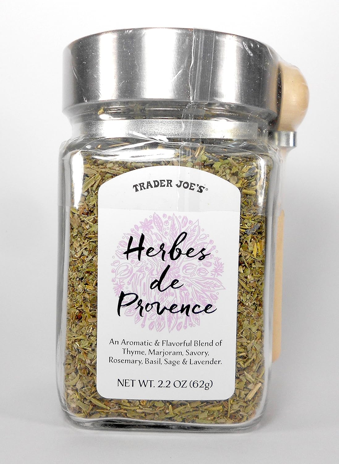 Trader Joe's Herbes de Provence Spice Mix Jar with Attached Spoon. 2.2
