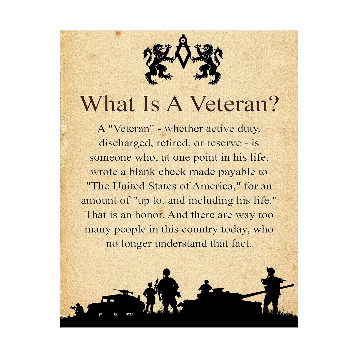 "What Is A Veteran"Patriotic Wall Art Sign 8 x 10" USA