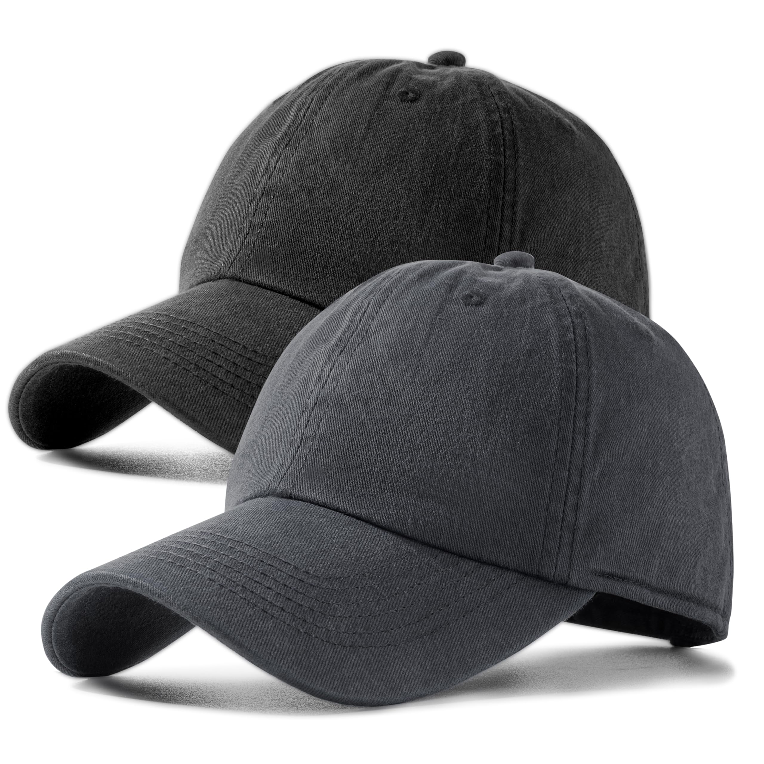 Photo 1 of Vintage 100% Cotton Washed Baseball Cap Adjustable Size?Classic Low Profile Plain Retro Unisex Dad Hat(Grey+Black)