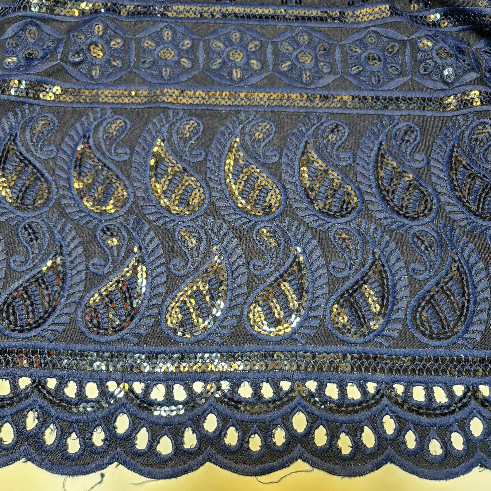 New Spring Soft Poly Cotton Broderie Anglaise Sequin Anglias Hole Border Craft Dress Fabric 44" - 112 cm Wide Sold As Pre - Cut Lengths (1 Meter, Navy Blue)