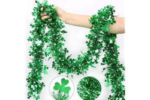 HIPYGYM 33 FT St Patricks Day Decorations Garland Green Shamrock Tinsel Garland, Shiny Metallic Streamer Twist Garland Hanging Saint Patricks Day Decorations for Home Indoor Outdoor Irish Party Supplies Decor