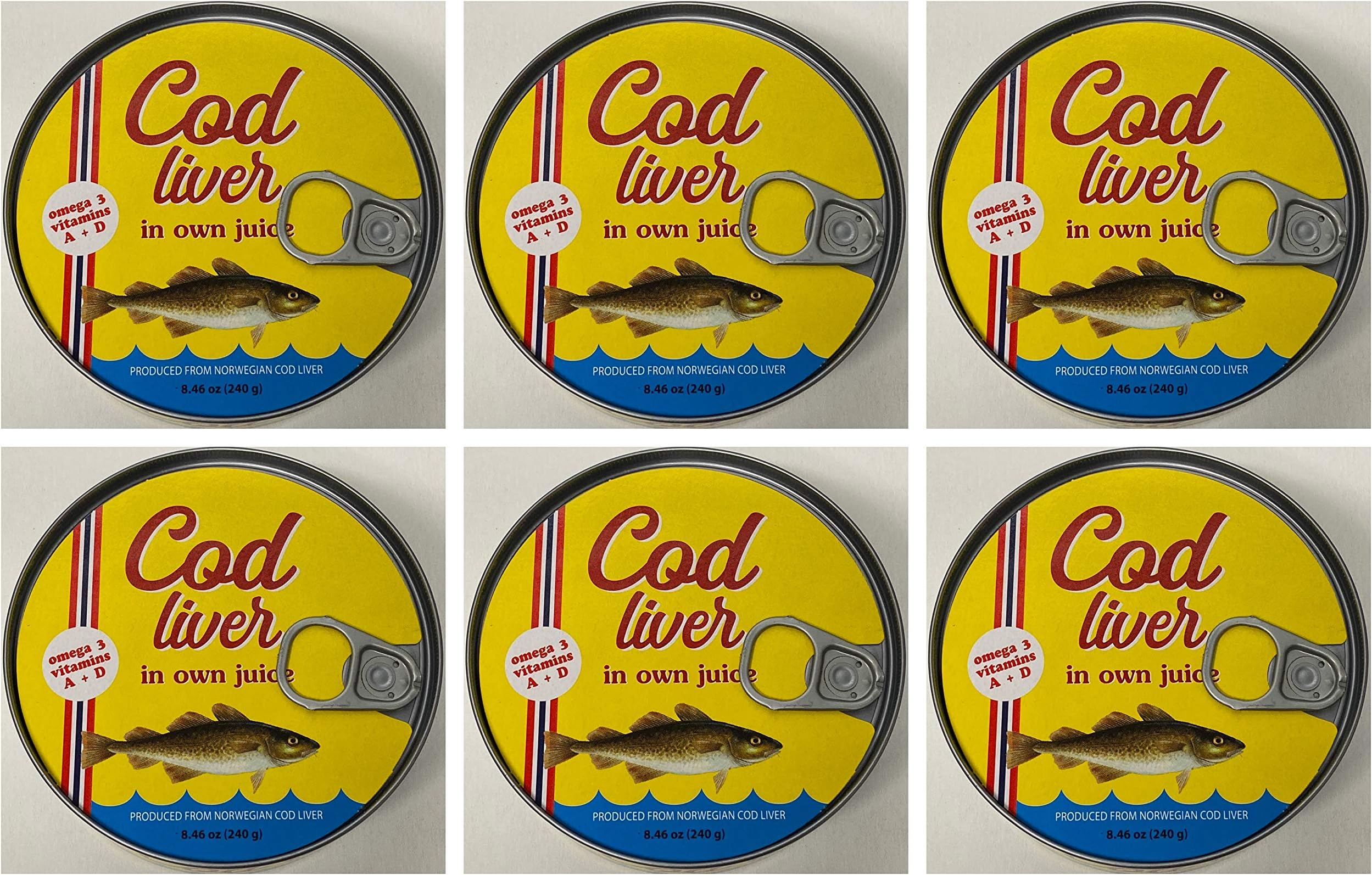 Cod Liver in Own Juice 8.46 oz can From Norway pack of 6