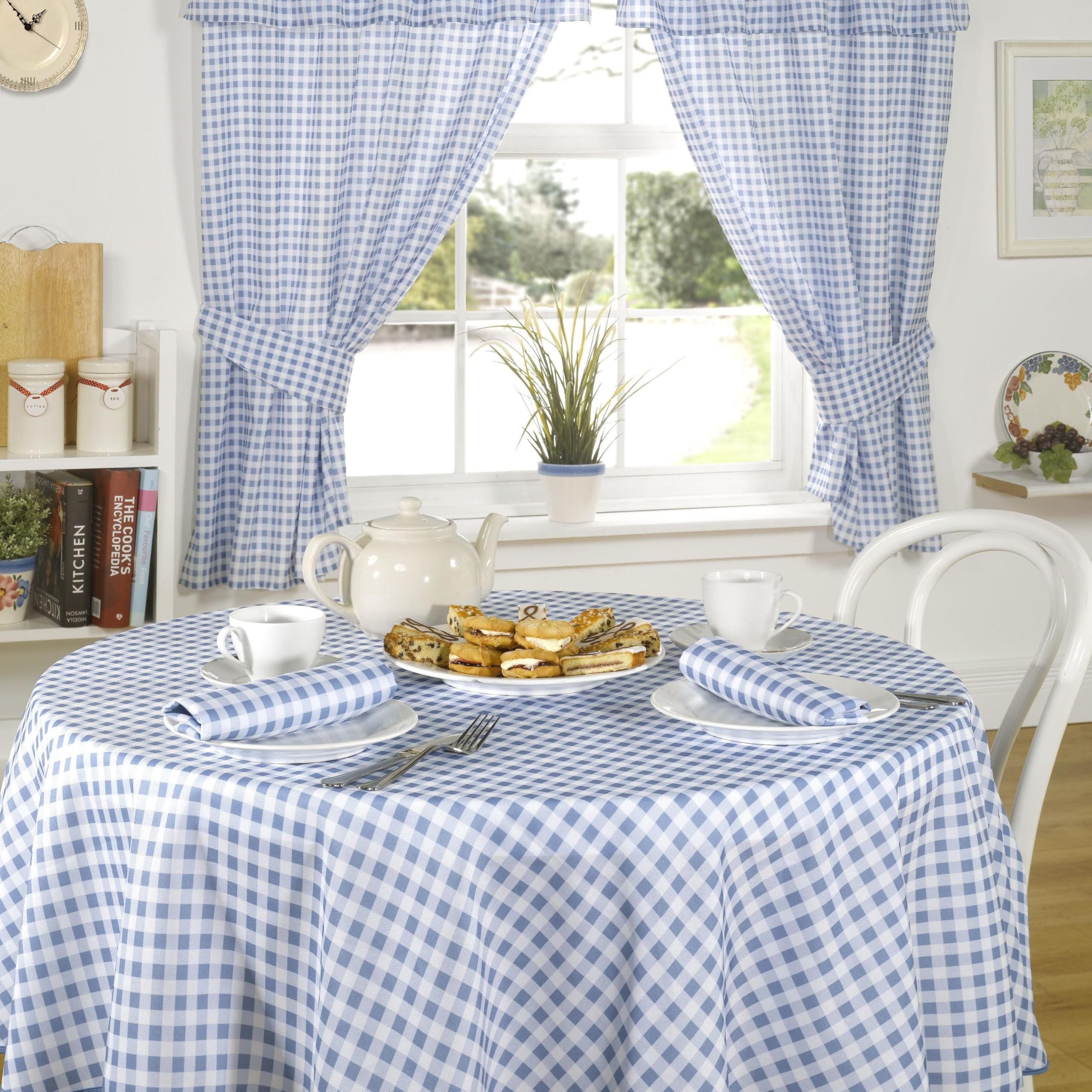 Emma Barclay Molly - Gingham Pencil Pleat Curtains With Pelmet Header in Blue - Width 46 x Drop 42" (116 x 107cm) — image 1