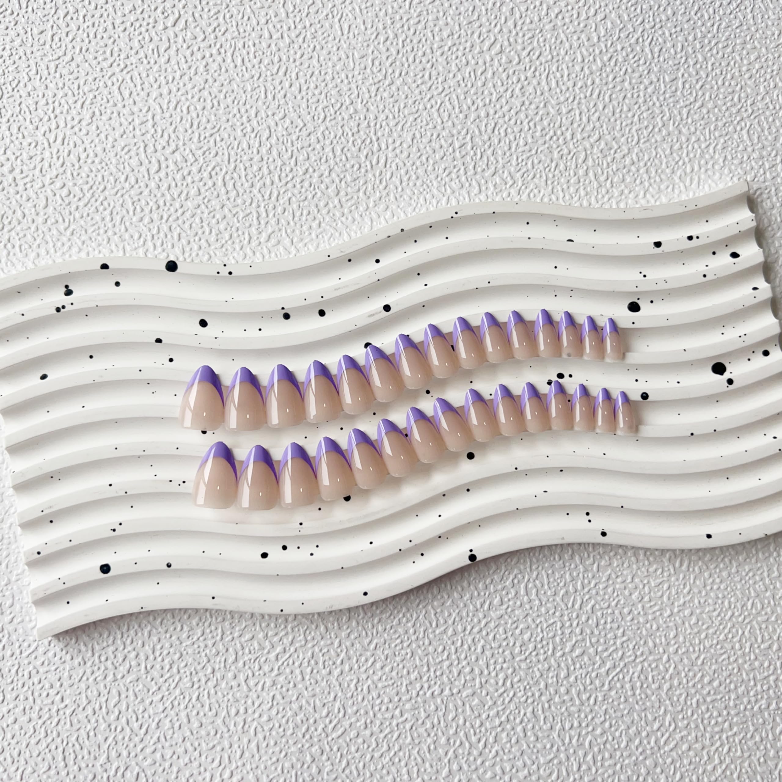 30Pcs Purple French Tip Press on Nails Short Almond Nails Press ons, Short Fake Nails Almond Shaped Acrylic French Glue on Nails False Nail for Women, Natural Stiletto Nail 15 Sizes - Image 4