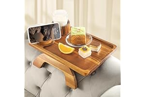BLUEWEST Sofa Armrest Tray, 3 in 1 Arm Table Sofa Arm Tray Clip on Tray Table with 360° Rotating Phone and Cup Holder for TV Dinners, Remote, Drinks and Snacks, Flexible with Different Armrest Shapes & Width