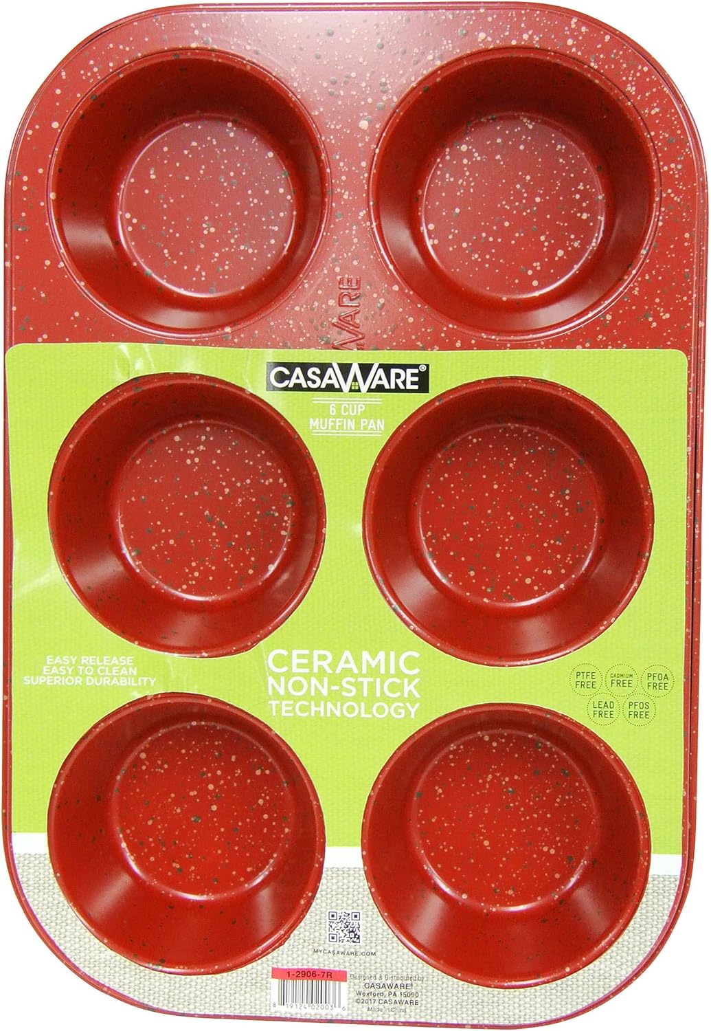 casaWare Toaster Oven 6 Cup Muffin Pan NonStick Ceramic Coated (Red Granite)