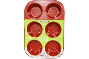 casaWare Toaster Oven 6 Cup Muffin Pan NonStick Ceramic Coated (Red Granite)
