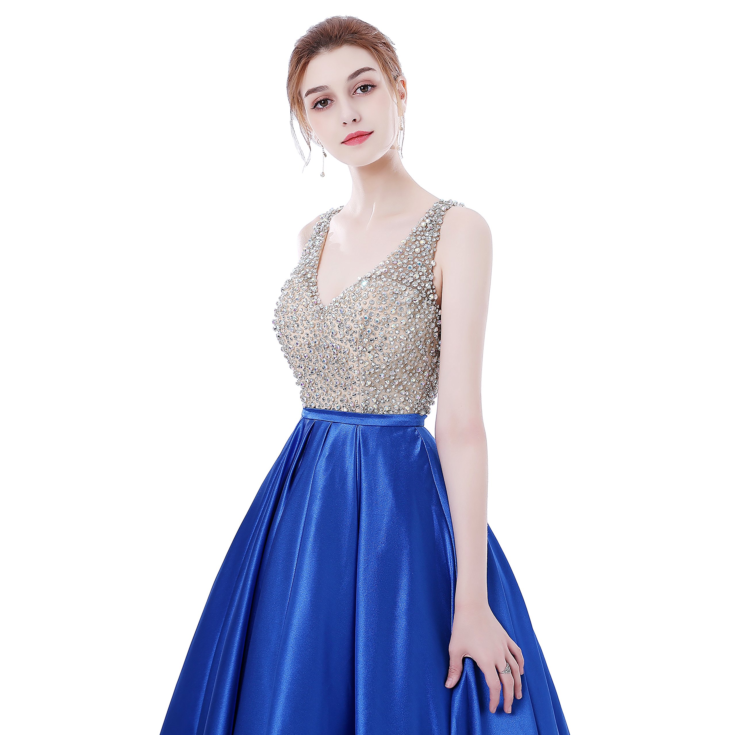 MEILISAY Meilishuo Women's DeepV Sparkly Beaded Prom Dress