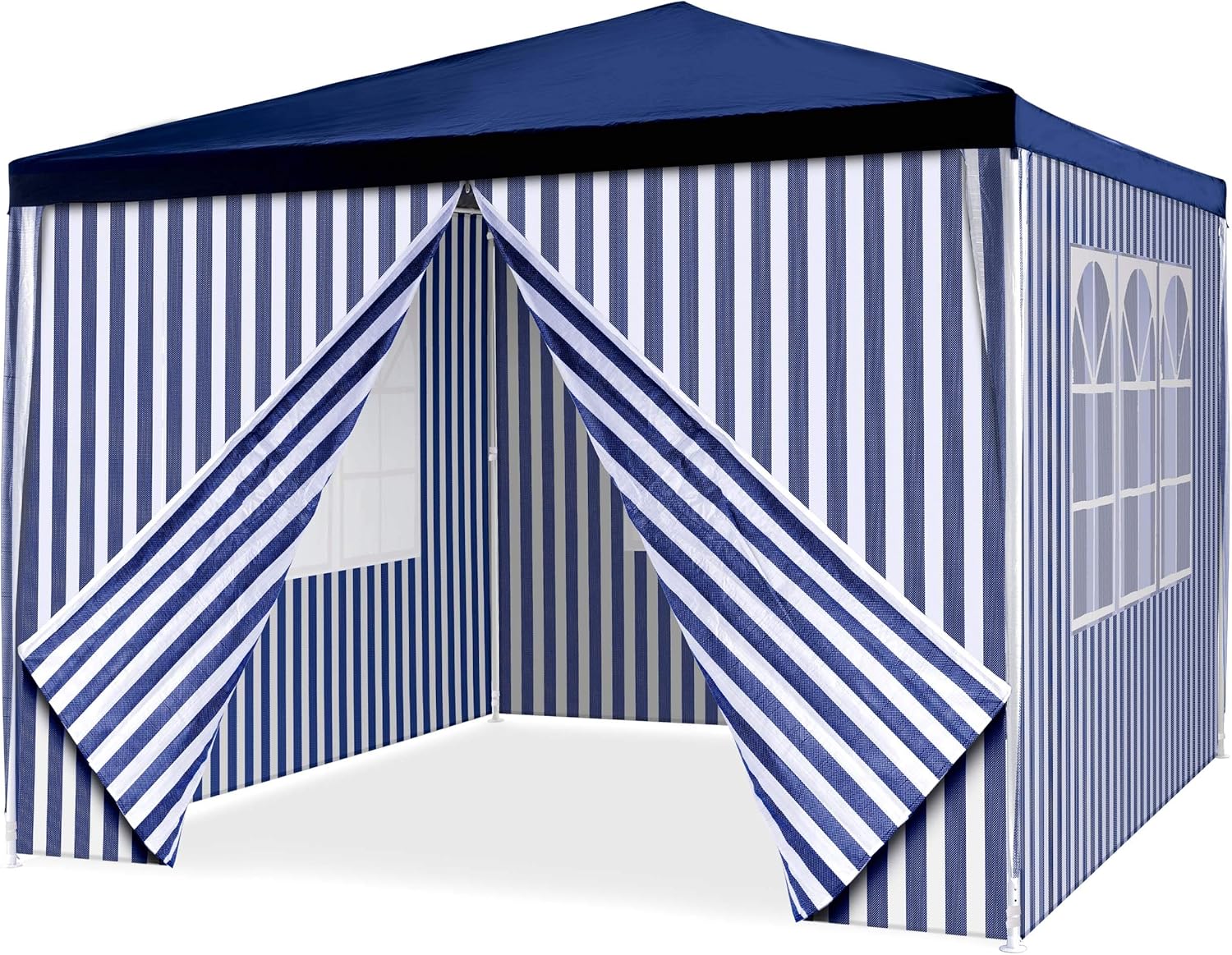 Nexos GM36096_AZ Pavillon Partyzelt 3x3m blau weiß wasserdicht + 4 Seitenteile Gartenzelt Marktzelt Festzelt für Garten Terrasse Feier Markt als Unterstand Eventzelt