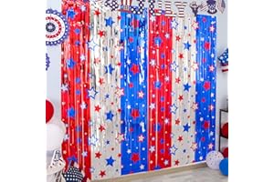 LOLStar 4th of July Decorations, Red White Blue 5 Pack America Star Tinsel Foil Fringe Curtains, 4th of July Photo Booth Prop Streamer Backdrop for Independence Day, Memorial, Labor, Patriotic