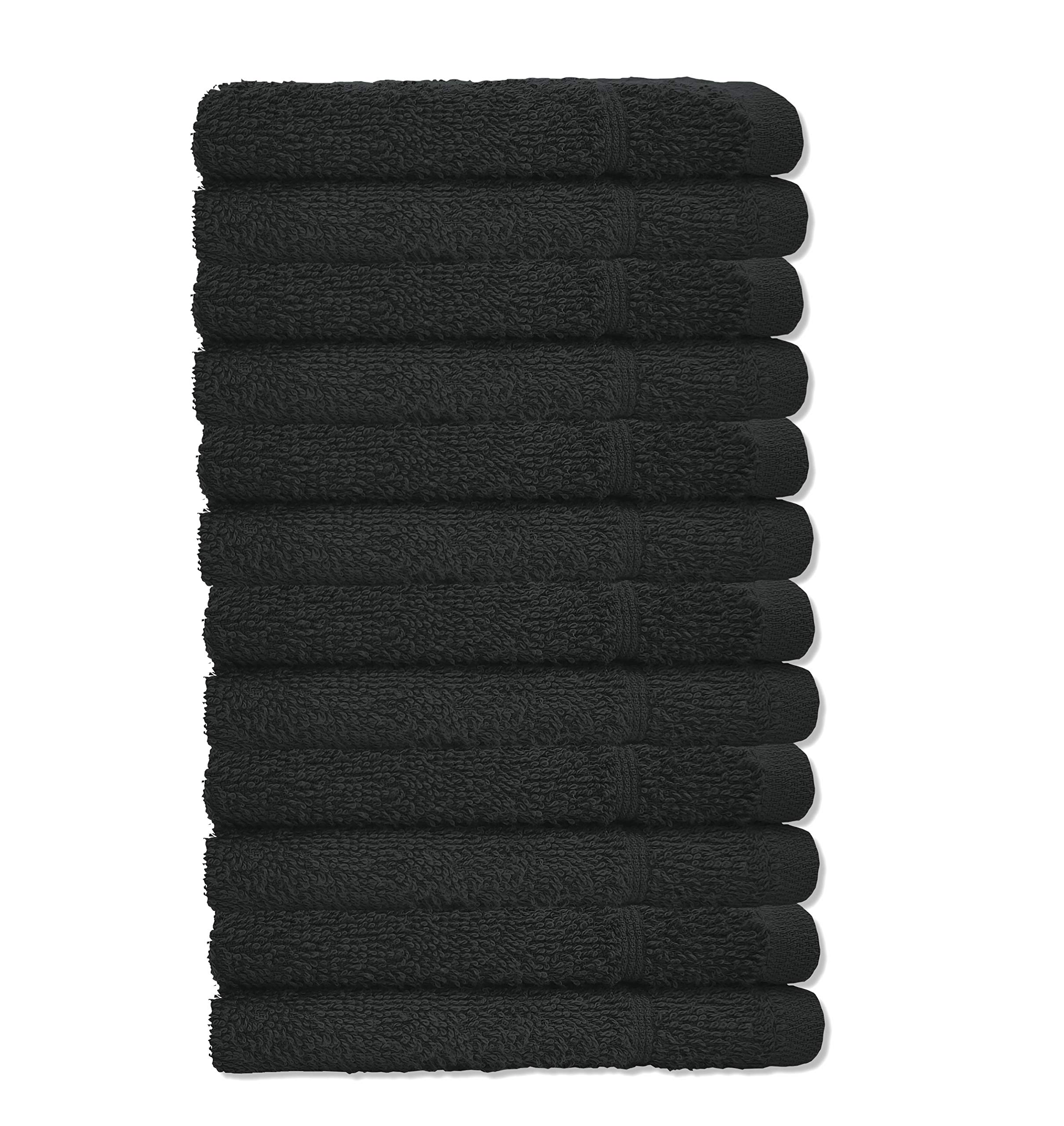 A & B TRADERS Washcloths 100% Prime Egyptian Cotton Pack of 12 Facecloths Flannels Super Soft Quick Dry 30 x 30cm (Black)