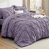 Bedsure King Size Comforter Set Grayish Purple - Bed in a Bag Bedding Set 7 Pieces, GentleSoft™ Pintuck Bed Set Gift for Family, Pinch Pleat Grayish Purple Comforter with Sheets, Pillowcases & Shams