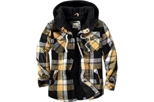 Shawnda Men's Sherpa Hooded Flannel Jacket Cotton Button Down Shirt Jacket Plaid