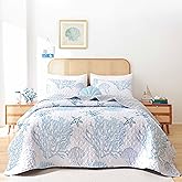 weigelia Coastal Quilts Bedding Set Queen Size - Blue Summer Nautical Bedding Quilt with Pillow Cases, Beach Reversible Quilt Set Bedspreads Coverlet Soft Lightweight Comforter