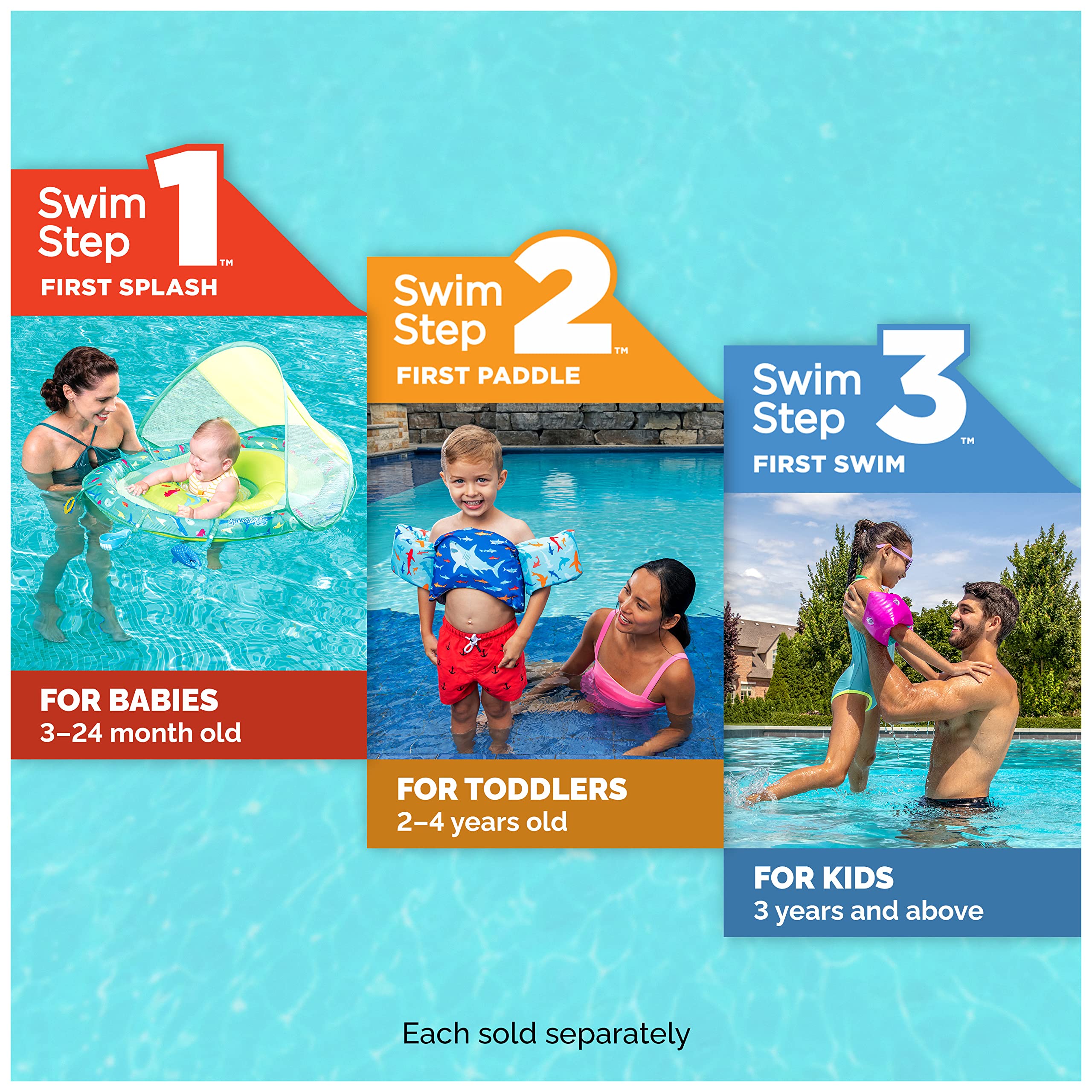 SwimWays Power Swimr Outdoor Pool Swim Vest for Kids, Adjustable Kid Pool Float for Swim Training, Medium Pink Mermaid