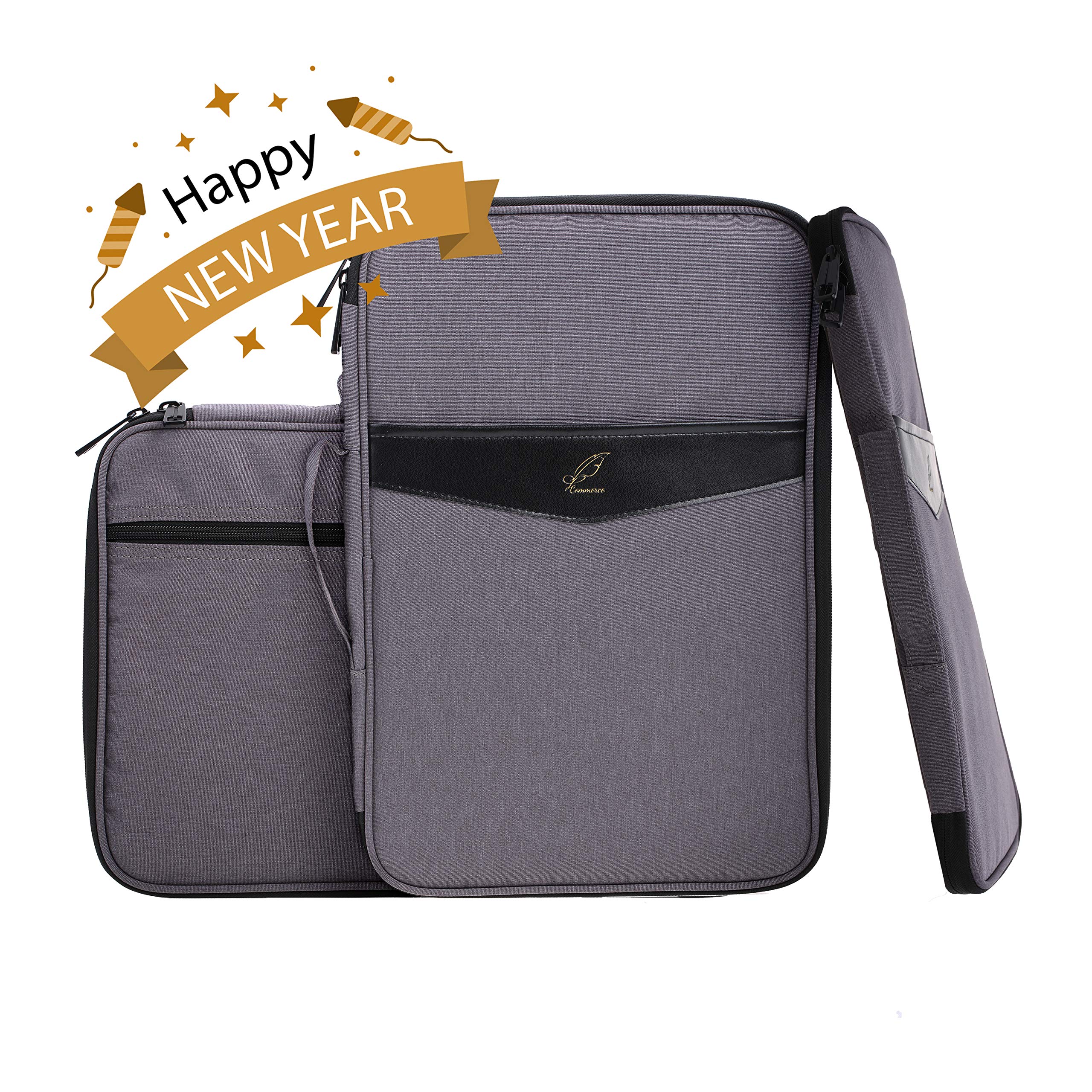 Lazyaunti Commercial Document Portfolio Padfolio Folders Organzier Binder Multi Function Waterproof Travel Pouch Zipper Case for Laptop, Ipad, Kindle, Notebook, Pen (Dark Grey)