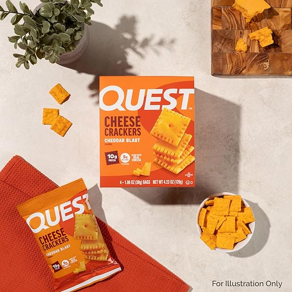 QUEST NUTRITION CHEESE CRACKERS, CHEDDAR BLAST, 10G PROTEIN, 5G NET CARBS, 1G SUGAR, MADE WITH REAL CHEESE, HIGH PROTEIN SNACK, 4 COUNT