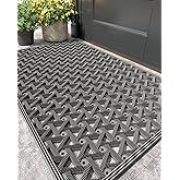 Color&Geometry Door Mat Outside Entrance with Drainage, Rubber Heavy Duty Dirt Trapper Waterproof Outdoor Welcome Mat, Outdoor Mats All Weather for Front Back Door Patio Entryway Entry, 24"X36" Grey