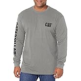 Caterpillar Trademark Banner Long Sleeve Tee Shirts for Men with Center Back Neck Wire Management Loop and Cat Workwear Logo