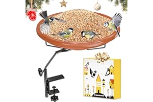 iBorn Bird Bath for Outside,Deck Mounted Bird Bath 12in，Birds Baths for Outdoors with Adjustable Clamp 3.2in，BPA-Free Bowl，360°Swivel & Adjustable Height Bracket，Detachable Birds Baths, Pack of 1