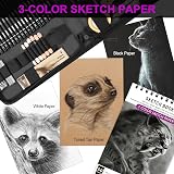 HIFORNY 70 Pcs Drawing Set Sketch Kit with 3-Color Sketchbook and Pencils view 7