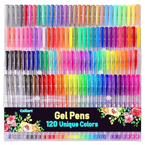120 Colors Gel Pens, Colored Neon Glitter Pen Set for Adult Coloring Books, 40% More Ink Fine Point, Art Supplies Stocking Stuffers Christmas Gifts for Adults Drawing Doodling Scrapbook Journaling