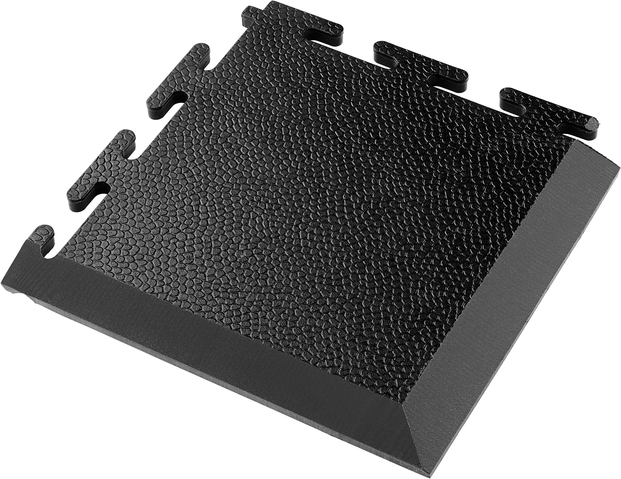 Black Garage Flooring Corner Ramp - K490 Interlocking Workshop, Gym PVC Floor Tile Ramp (Price Per Ramp)