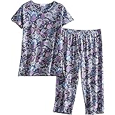 PNAEONG Women’s Pajama Set - Sleepwear Tops with Capri Pants Casual and Fun Prints Pajama Sets SY215-Purple-XL